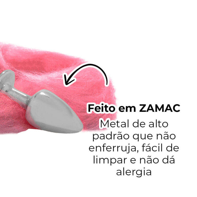 Plug Anal P 6,5cm x 2,5cm Prata com Rabo Rosa - Feito em Metal HA116CR - Imagem 7
