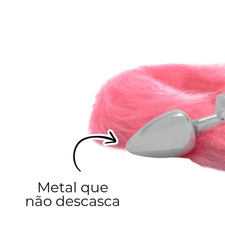 Plug Anal P 6,5cm x 2,5cm Prata com Rabo Rosa - Feito em Metal HA116CR - Imagem 3