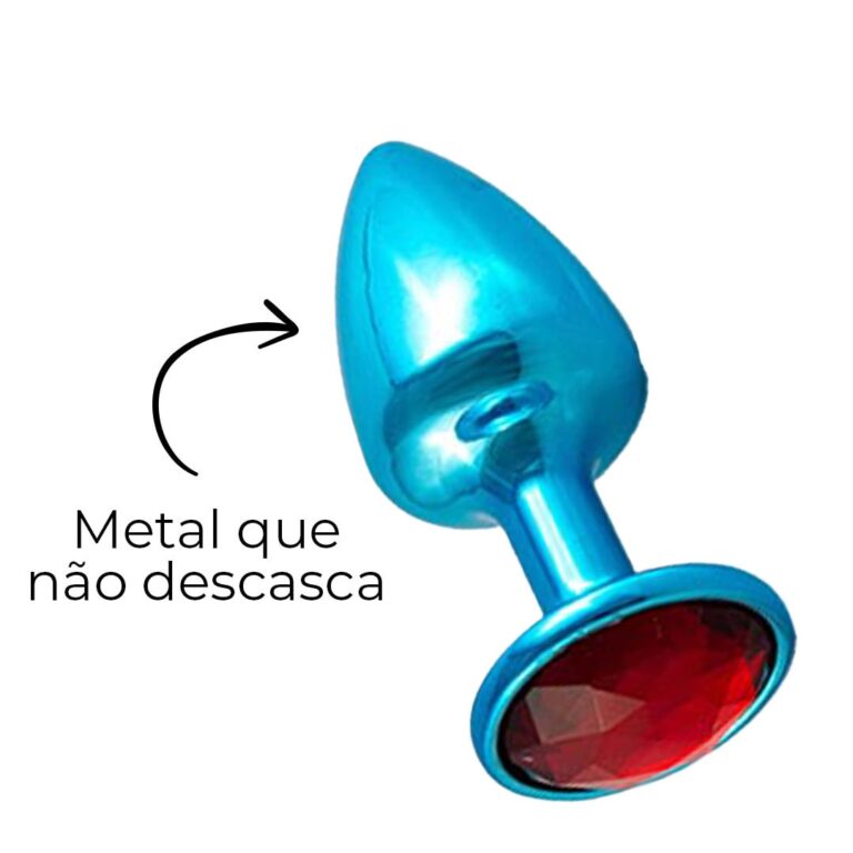 Plug Anal P 6,5cm x 2,5cm Azul com Pedra com Cor Surpresa - Feito em Metal - Imagem 14