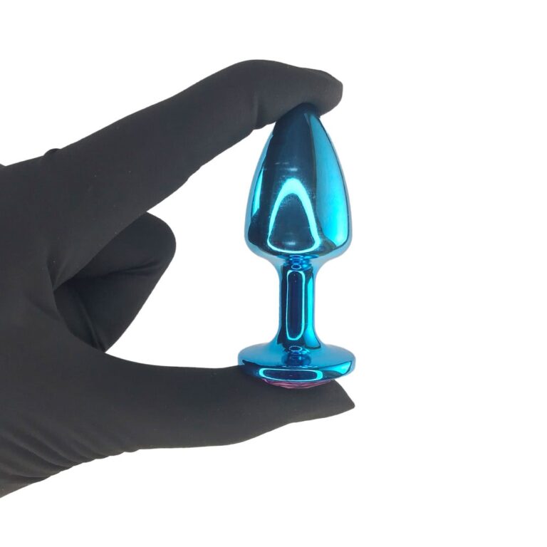 Plug Anal P 6,5cm x 2,5cm Azul com Pedra com Cor Surpresa - Feito em Metal - Imagem 7