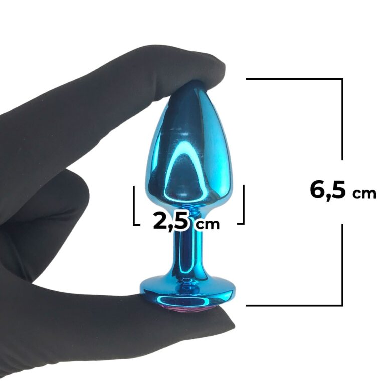 Plug Anal P 6,5cm x 2,5cm Azul com Pedra com Cor Surpresa - Feito em Metal - Imagem 3