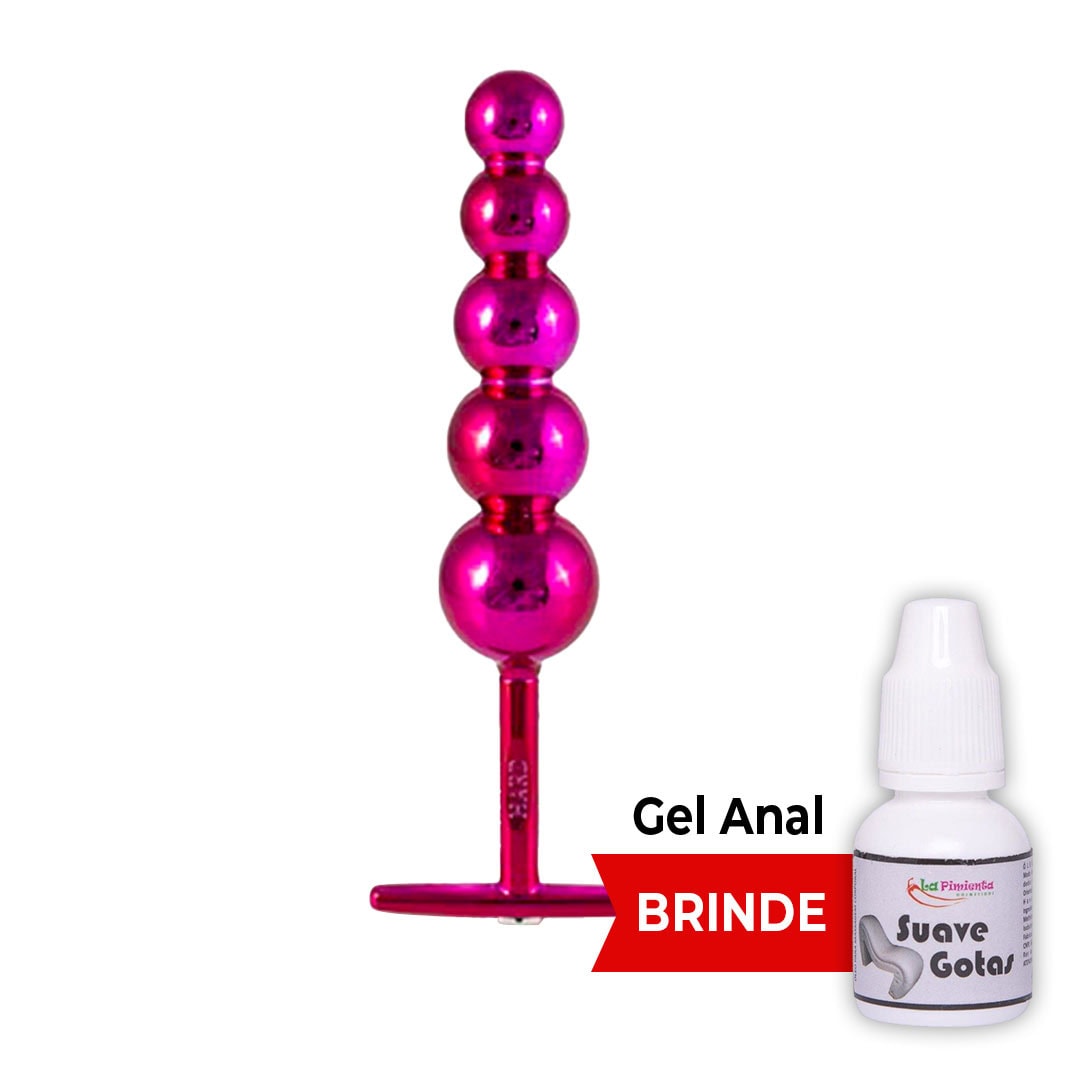 Plug Anal Escalonado 5 Esferas de 1,5cm a 3cm, 15cm de comprimento Rosa - Feito em Metal