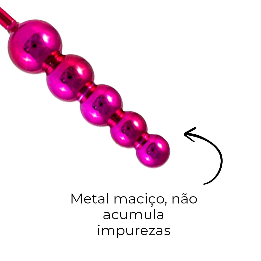 Plug Anal Escalonado 5 Esferas de 1,5cm a 3cm, 15cm de comprimento Rosa - Feito em Metal - Imagem 10