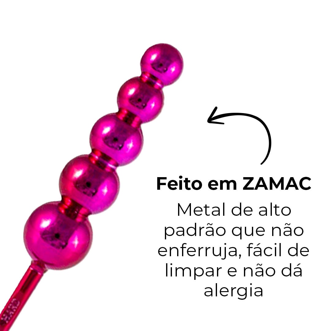Plug Anal Escalonado 5 Esferas de 1,5cm a 3cm, 15cm de comprimento Rosa - Feito em Metal - Imagem 7
