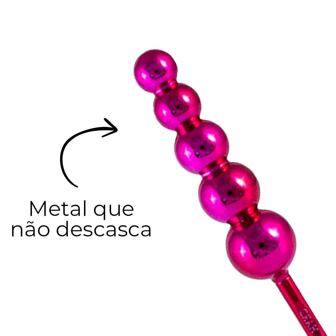 Plug Anal Escalonado 5 Esferas de 1,5cm a 3cm, 15cm de comprimento Rosa - Feito em Metal - Imagem 11