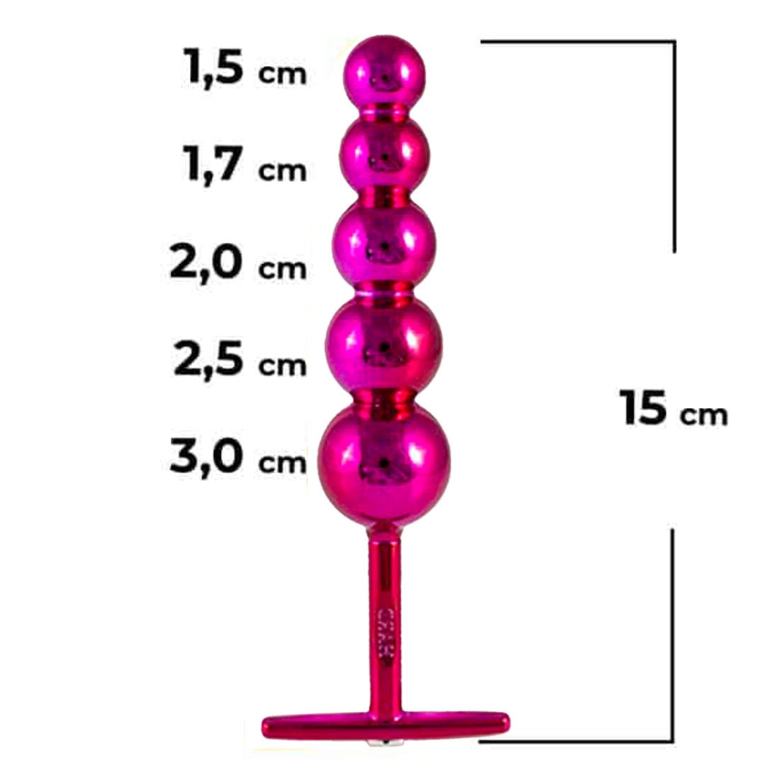 Plug Anal Escalonado 5 Esferas de 1,5cm a 3cm, 15cm de comprimento Rosa - Feito em Metal - Imagem 3