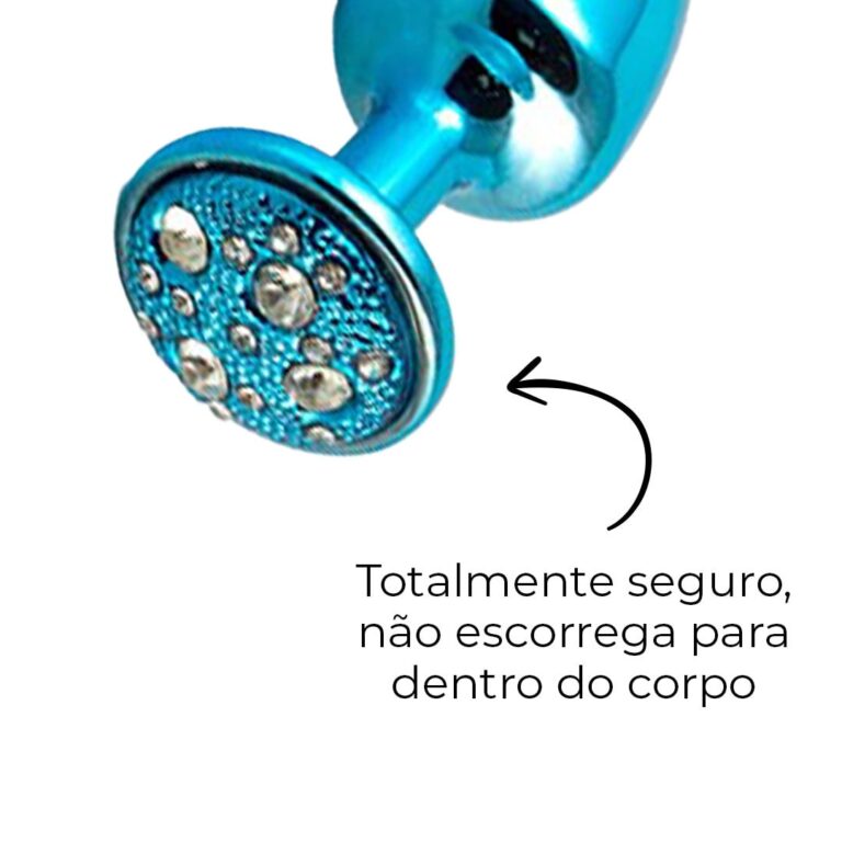 Plug Anal P 6,5cm x 3cm Azul com Pedra Cravejada em Strass - Feito em Metal - Imagem 11