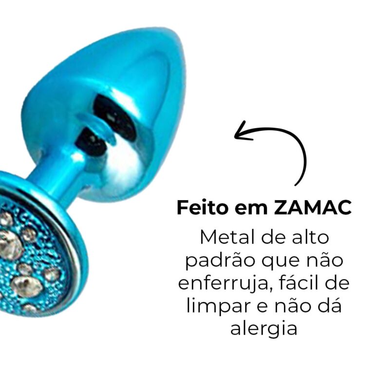 Plug Anal P 6,5cm x 3cm Azul com Pedra Cravejada em Strass - Feito em Metal - Imagem 8