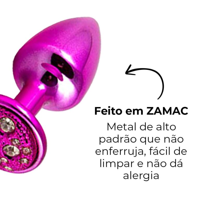 Plug Anal P 6,5cm x 3cm Rosa com Pedra Cravejada em Strass - Feito em Metal - Imagem 8