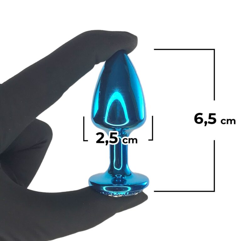 Plug Anal P 6,5cm x 3cm Azul com Pedra Cravejada em Strass - Feito em Metal - Imagem 3