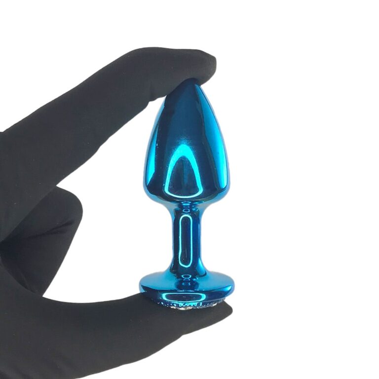 Plug Anal P 6,5cm x 3cm Azul com Pedra Cravejada em Strass - Feito em Metal - Imagem 7