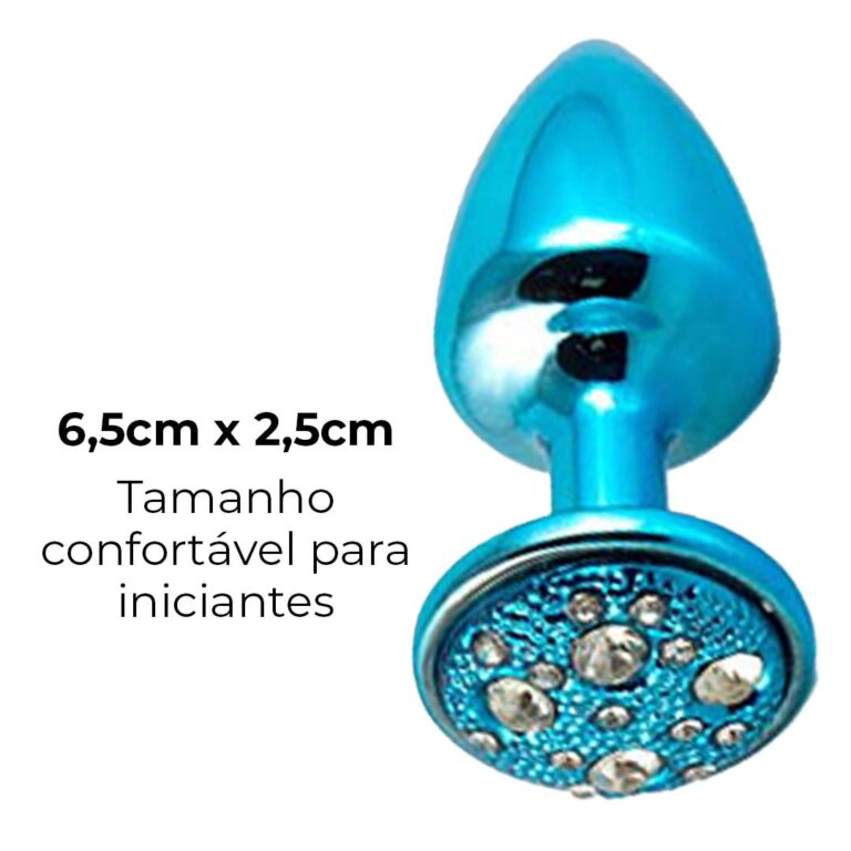 Plug Anal P 6,5cm x 3cm Azul com Pedra Cravejada em Strass - Feito em Metal - Imagem 14