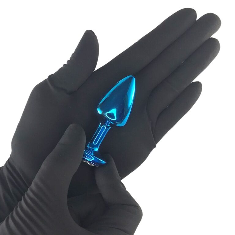 Plug Anal P 6,5cm x 3cm Azul com Pedra Cravejada em Strass - Feito em Metal - Imagem 4