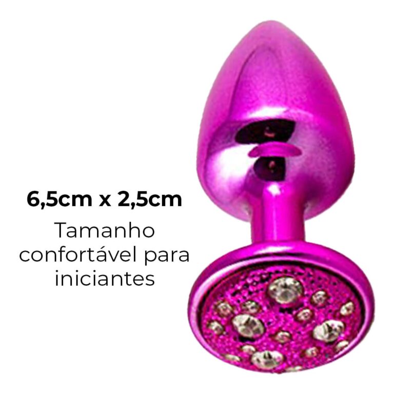 Plug Anal P 6,5cm x 3cm Rosa com Pedra Cravejada em Strass - Feito em Metal - Imagem 14