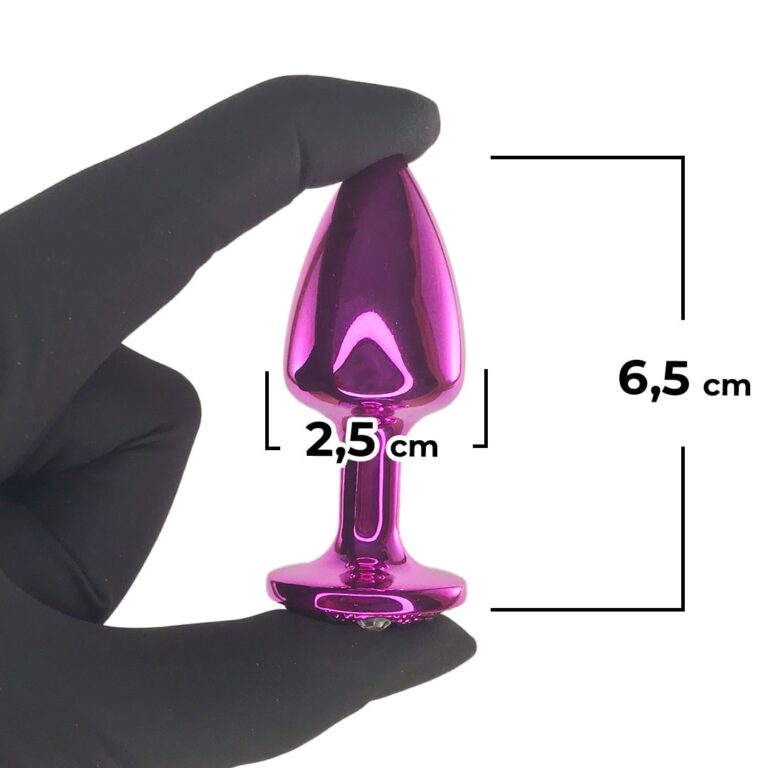 Plug Anal P 6,5cm x 3cm Rosa com Pedra Cravejada em Strass - Feito em Metal - Imagem 3