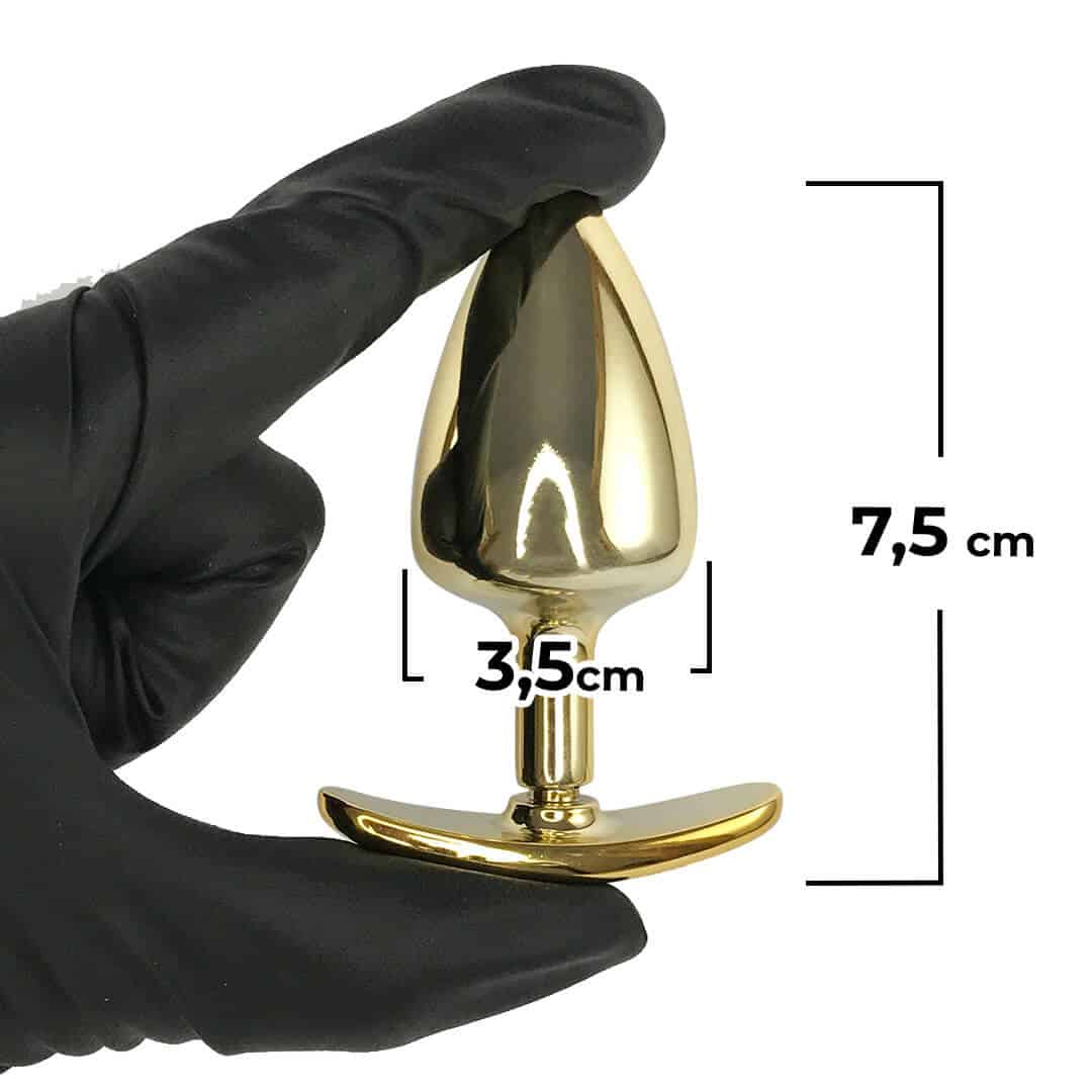 Plug Anal M 7,5cm x 3,5cm Anatômico Dourado com Pedra - Feito em Metal HA140D - Imagem 3