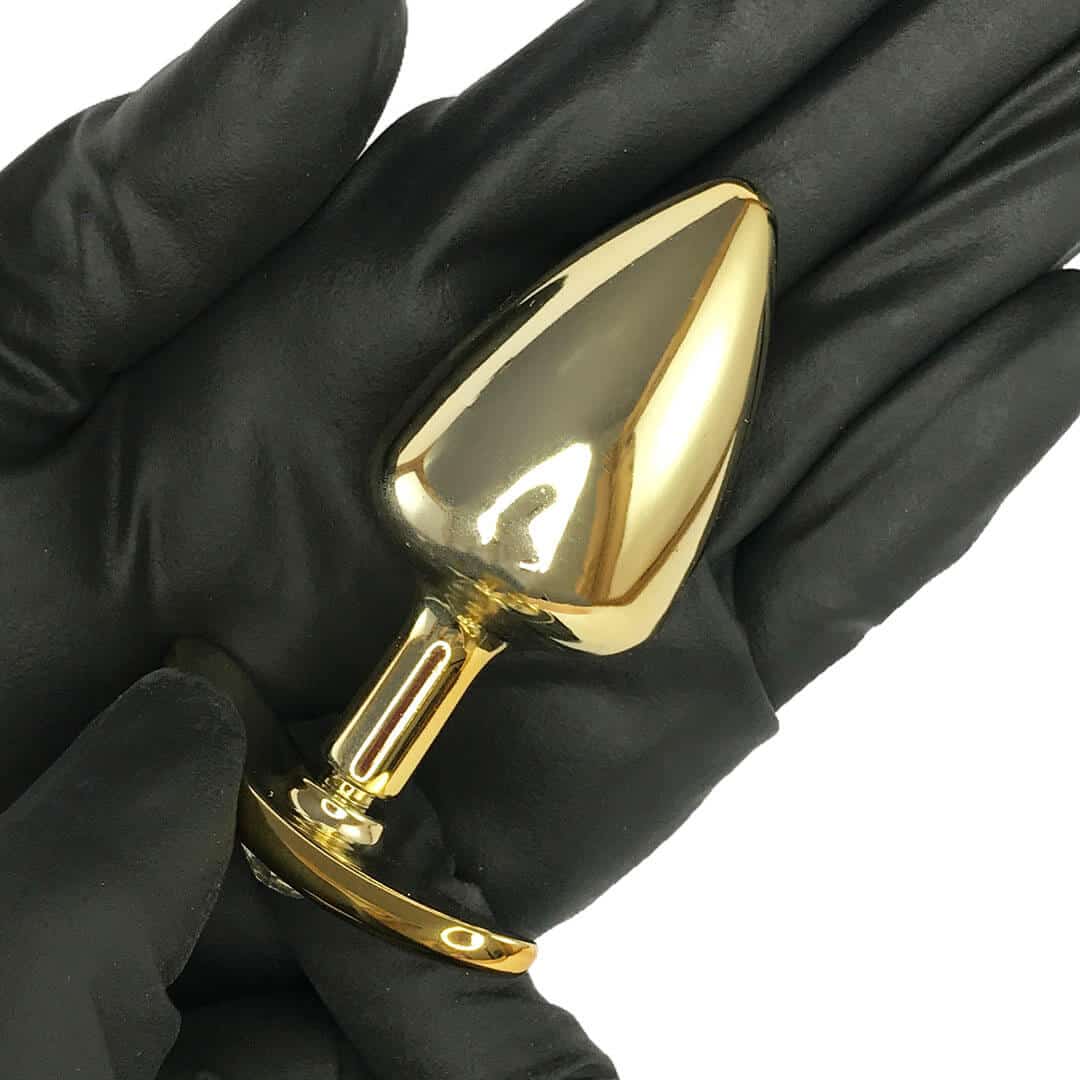 Plug Anal M 7,5cm x 3,5cm Anatômico Dourado com Pedra - Feito em Metal HA140D - Imagem 5