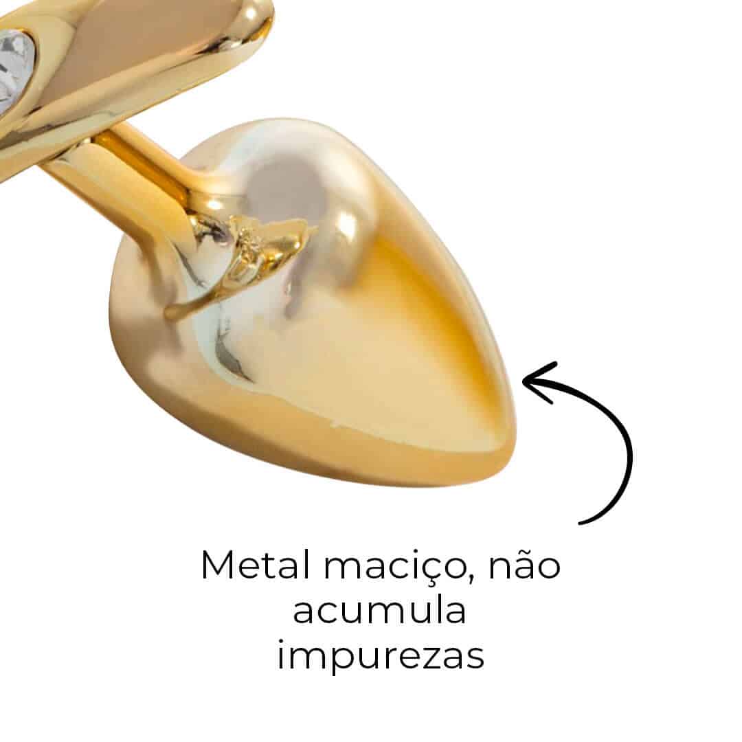 Plug Anal M 7,5cm x 3,5cm Anatômico Dourado com Pedra - Feito em Metal HA140D - Imagem 11