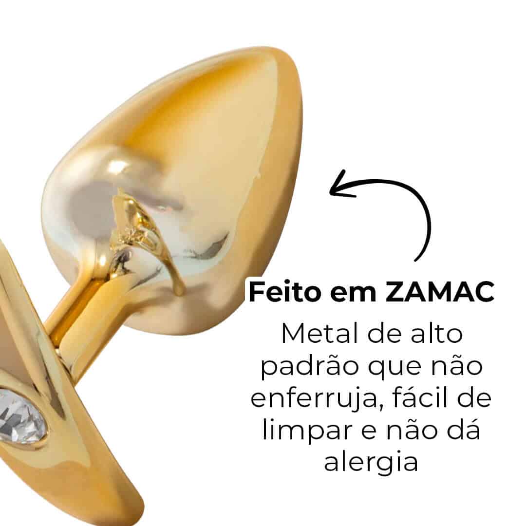 Plug Anal M 7,5cm x 3,5cm Anatômico Dourado com Pedra - Feito em Metal HA140D - Imagem 14