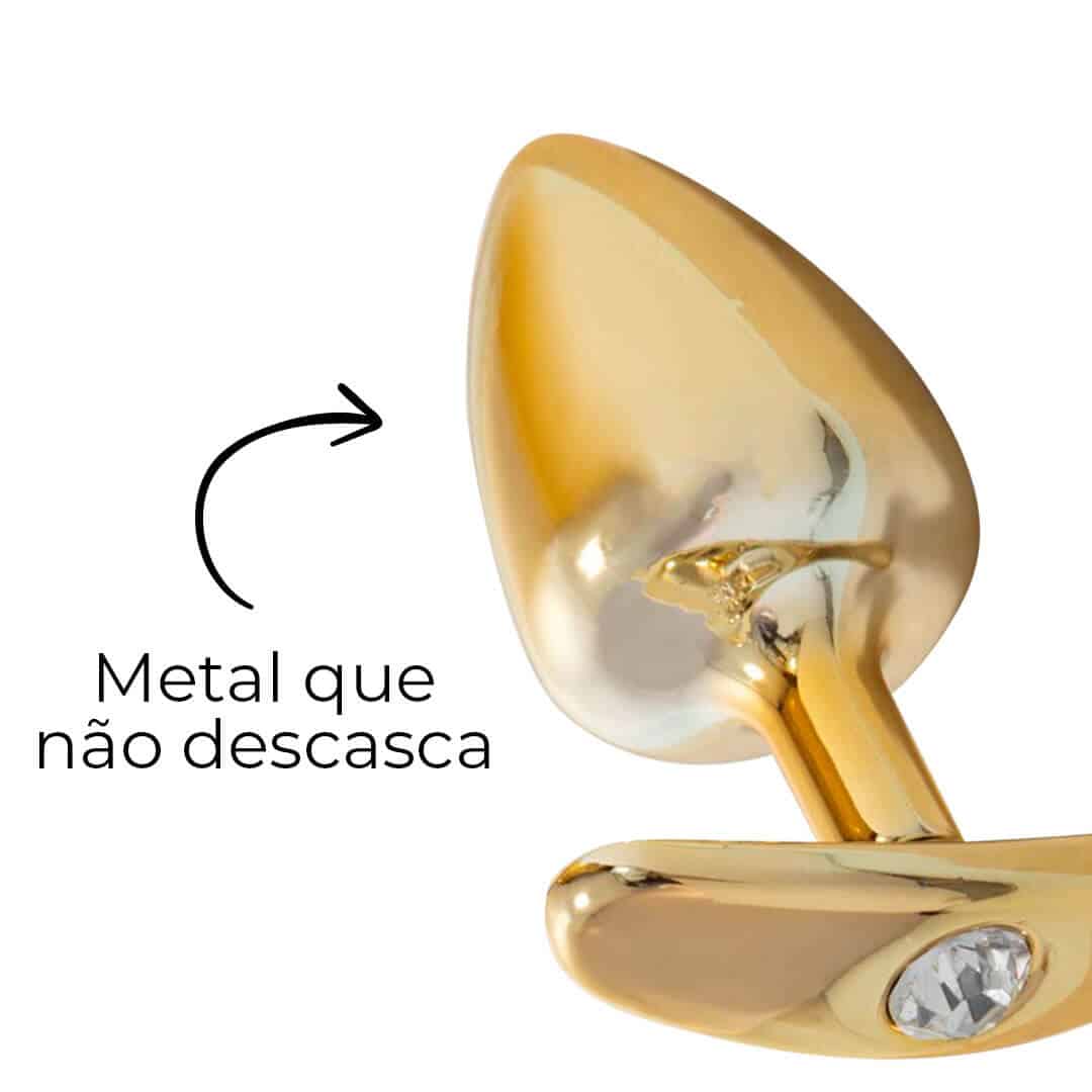 Plug Anal M 7,5cm x 3,5cm Anatômico Dourado com Pedra - Feito em Metal HA140D - Imagem 15