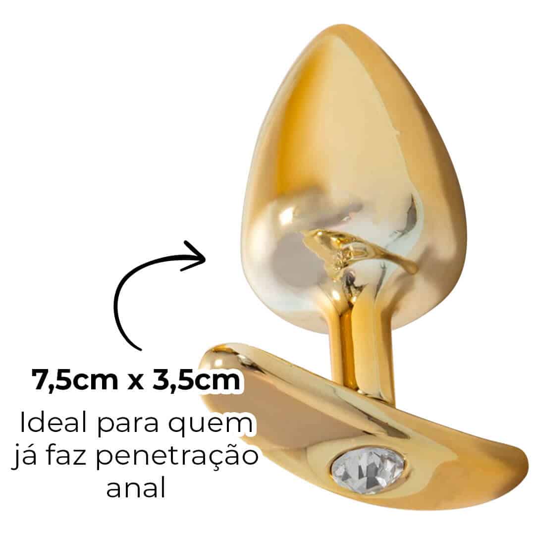 Plug Anal M 7,5cm x 3,5cm Anatômico Dourado com Pedra - Feito em Metal HA140D - Imagem 12