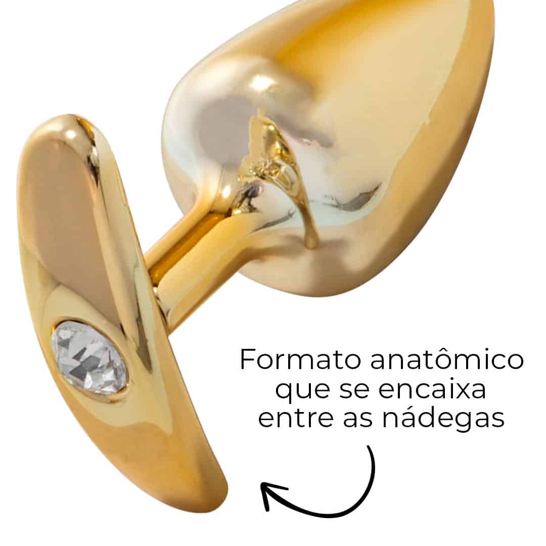 Plug Anal M 7,5cm x 3,5cm Anatômico Dourado com Pedra - Feito em Metal HA140D - Imagem 8