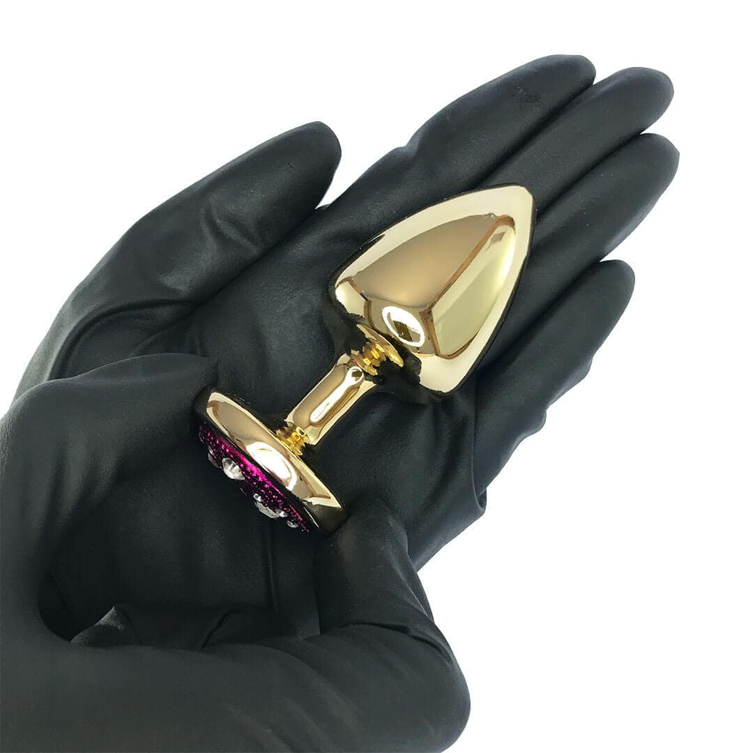 Plug Anal M 7,5cm x 3,5cm Leve sem Metal Dourado com Pedra Cravejada Rosa - Feito em ABS HA144DR - Imagem 4