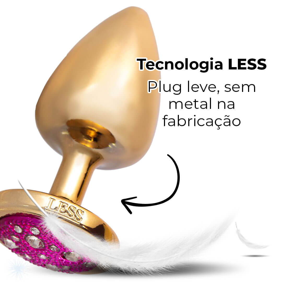 Plug Anal M 7,5cm x 3,5cm Leve sem Metal Dourado com Pedra Cravejada Rosa - Feito em ABS HA144DR - Imagem 9