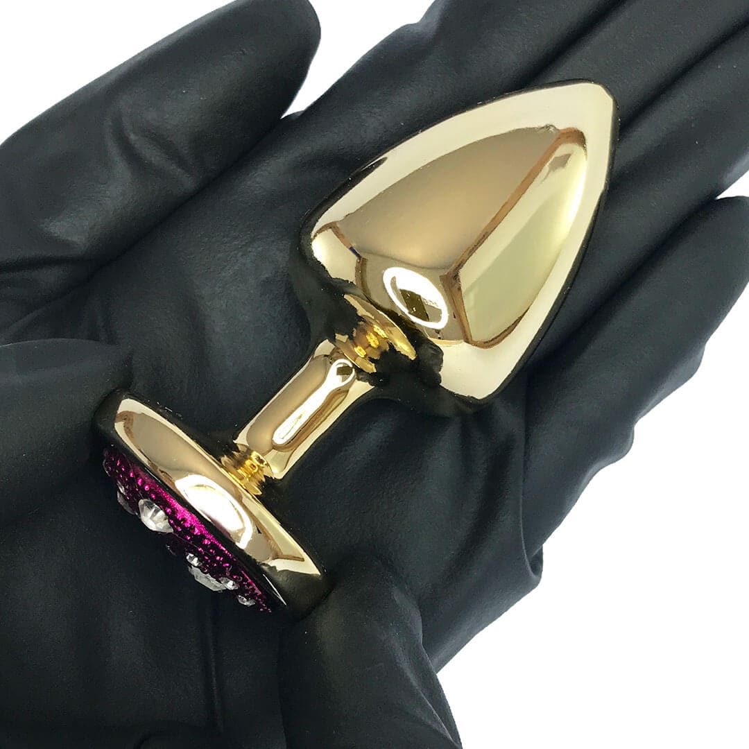 Plug Anal M 7,5cm x 3,5cm Leve sem Metal Dourado com Pedra Cravejada Rosa - Feito em ABS HA144DR - Imagem 5