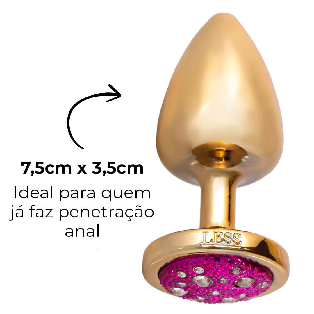 Plug Anal M 7,5cm x 3,5cm Leve sem Metal Dourado com Pedra Cravejada Rosa - Feito em ABS HA144DR - Imagem 11