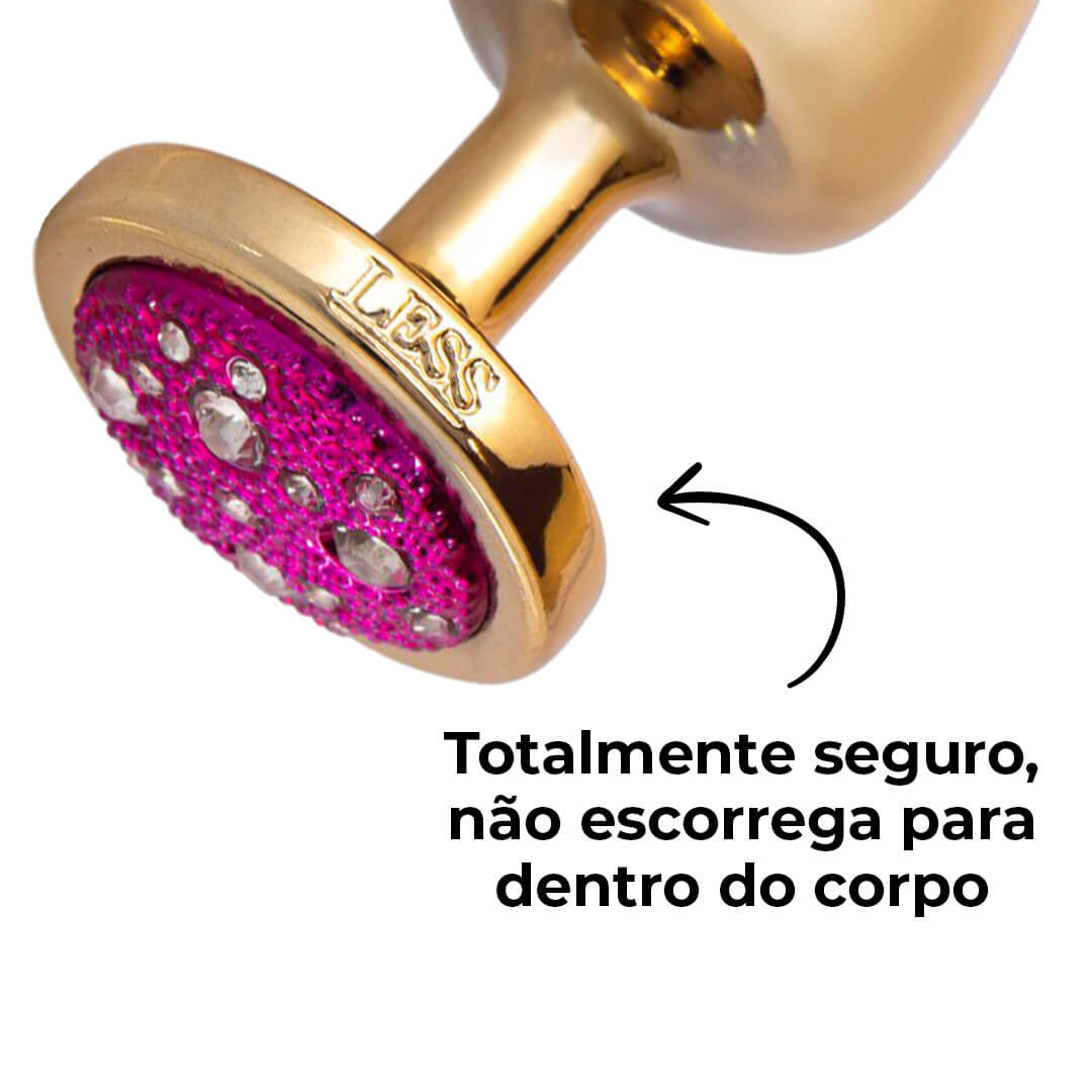 Plug Anal M 7,5cm x 3,5cm Leve sem Metal Dourado com Pedra Cravejada Rosa - Feito em ABS HA144DR - Imagem 10