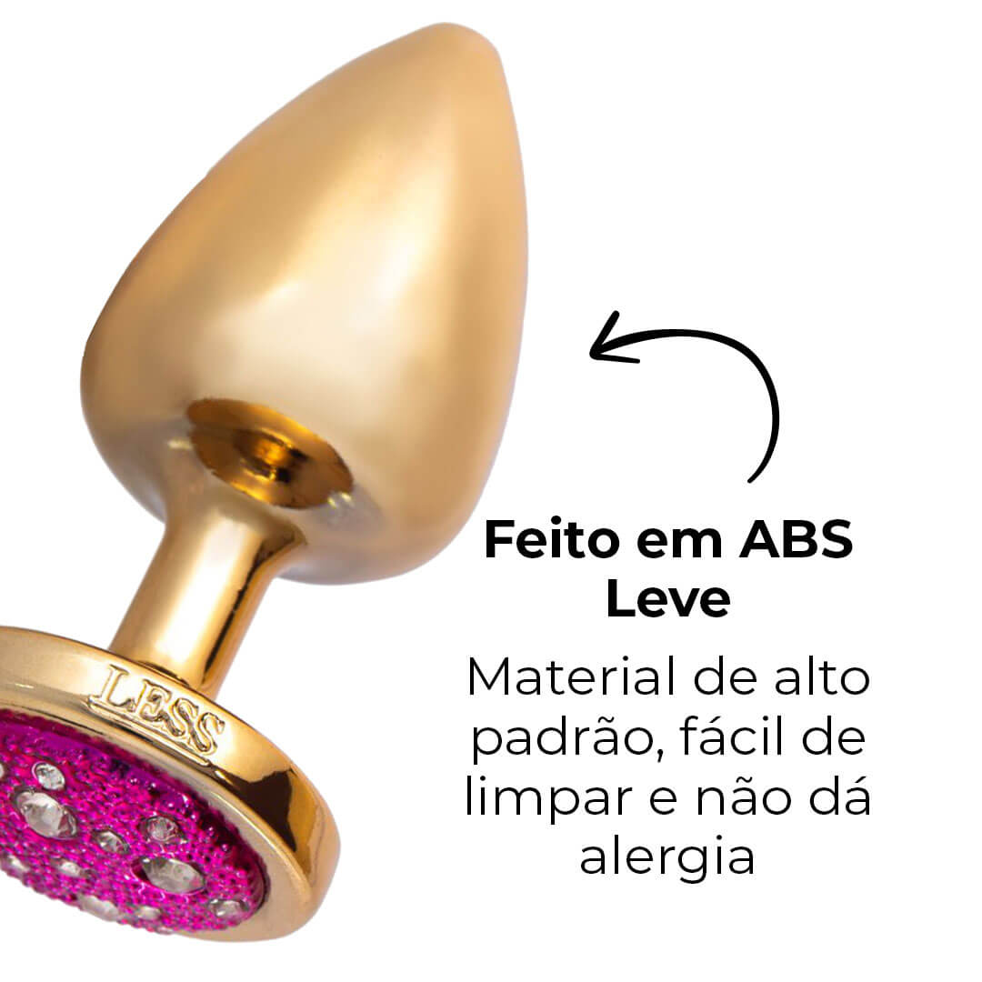 Plug Anal M 7,5cm x 3,5cm Leve sem Metal Dourado com Pedra Cravejada Rosa - Feito em ABS HA144DR - Imagem 15