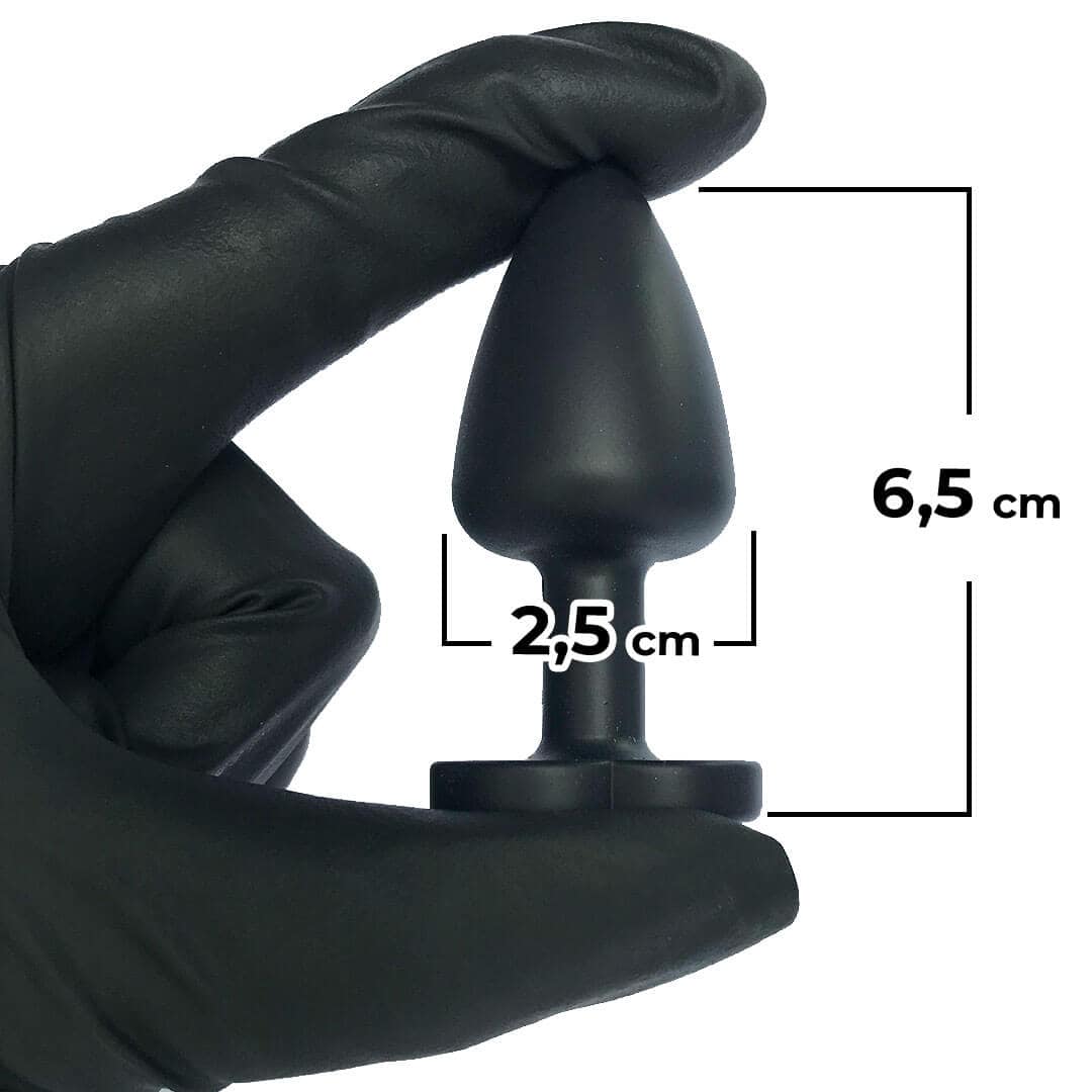 Plug Anal P 6,5cm x 2,5cm Leve sem Metal Preto com Pedra de Coração Lilás Toque Aveludado - Feito em ABS L604 - Imagem 3