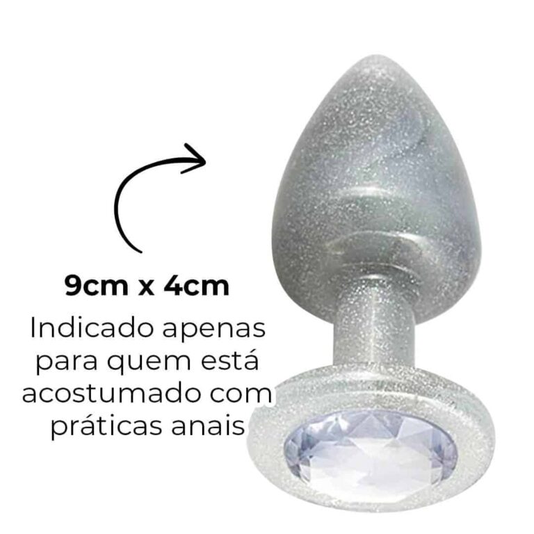Plug Anal G 9cm x 4cm Prata Com Glitter - Feito em ABS HA167C - Imagem 9