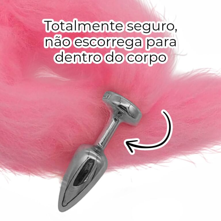 Plug Anal P 6,5cm x 2,5cm Leve sem Metal Prata Rabo Rosa - Feito em ABS HA168CR - Imagem 3