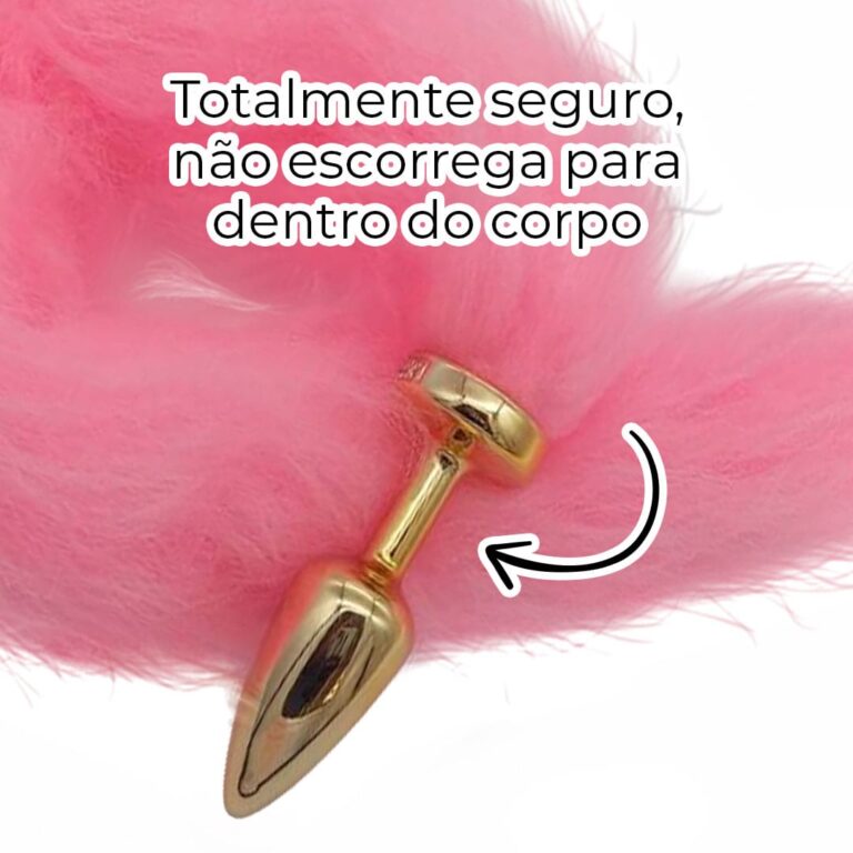 Plug Anal P 6,5cm x 2,5cm Leve sem Metal Dourado Rabo Rosa - Feito em ABS HA168DR - Imagem 4
