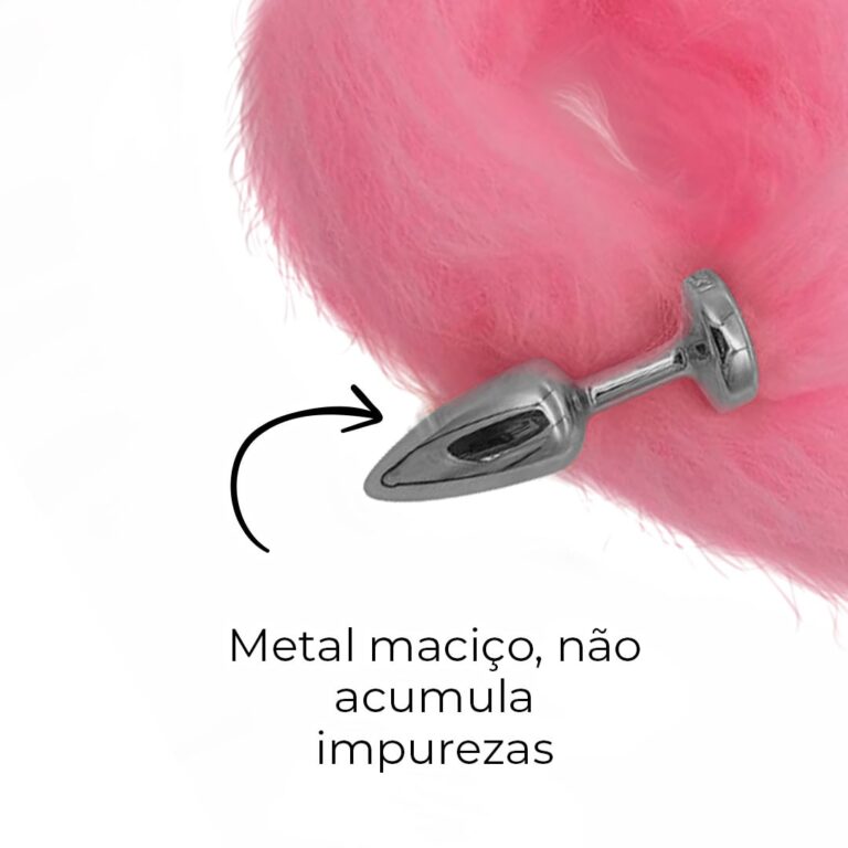 Plug Anal P 6,5cm x 2,5cm Leve sem Metal Prata Rabo Rosa - Feito em ABS HA168CR - Imagem 5