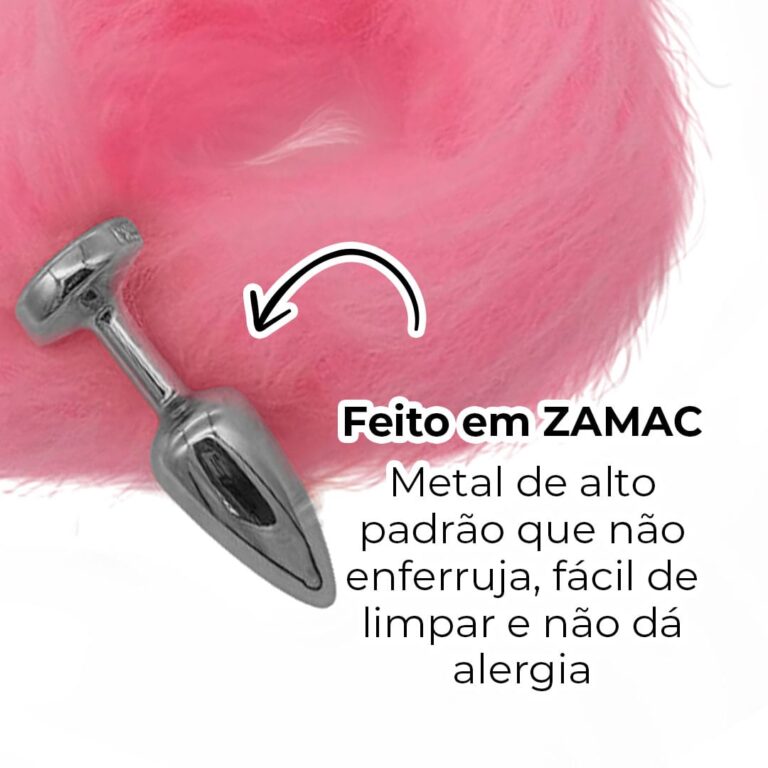 Plug Anal P 6,5cm x 2,5cm Leve sem Metal Prata Rabo Rosa - Feito em ABS HA168CR - Imagem 6