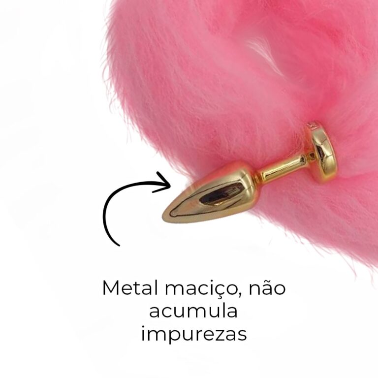 Plug Anal P 6,5cm x 2,5cm Leve sem Metal Dourado Rabo Rosa - Feito em ABS HA168DR - Imagem 6