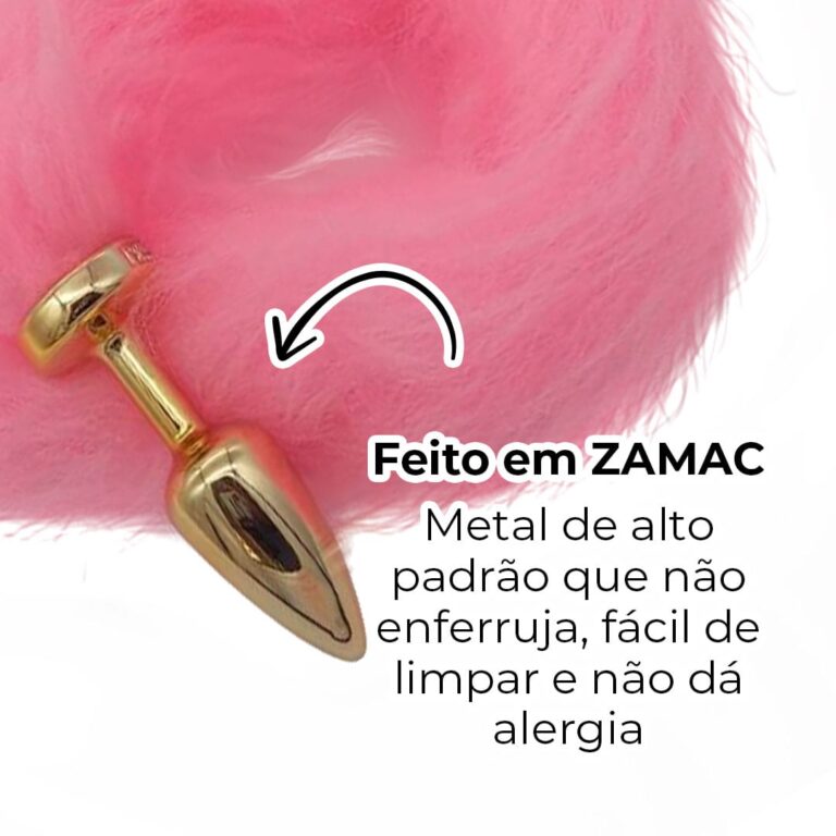 Plug Anal P 6,5cm x 2,5cm Leve sem Metal Dourado Rabo Rosa - Feito em ABS HA168DR - Imagem 7