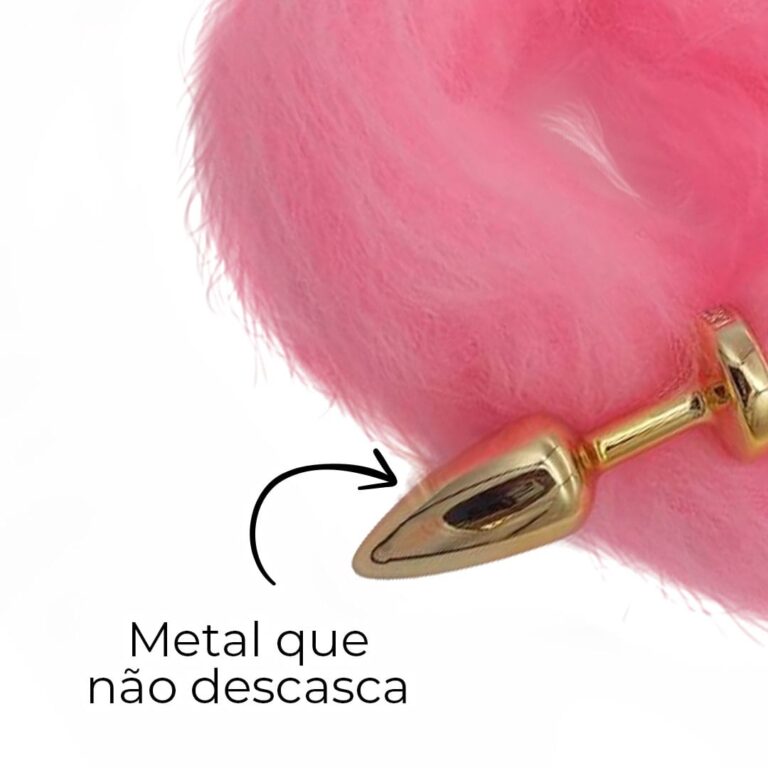 Plug Anal P 6,5cm x 2,5cm Leve sem Metal Dourado Rabo Rosa - Feito em ABS HA168DR - Imagem 3
