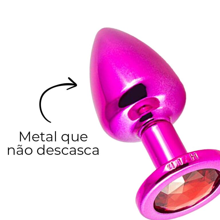 Plug Anal G 9cm x 4cm Rosa e Pedra com Cor Surpresa - Feito em Metal - Imagem 14