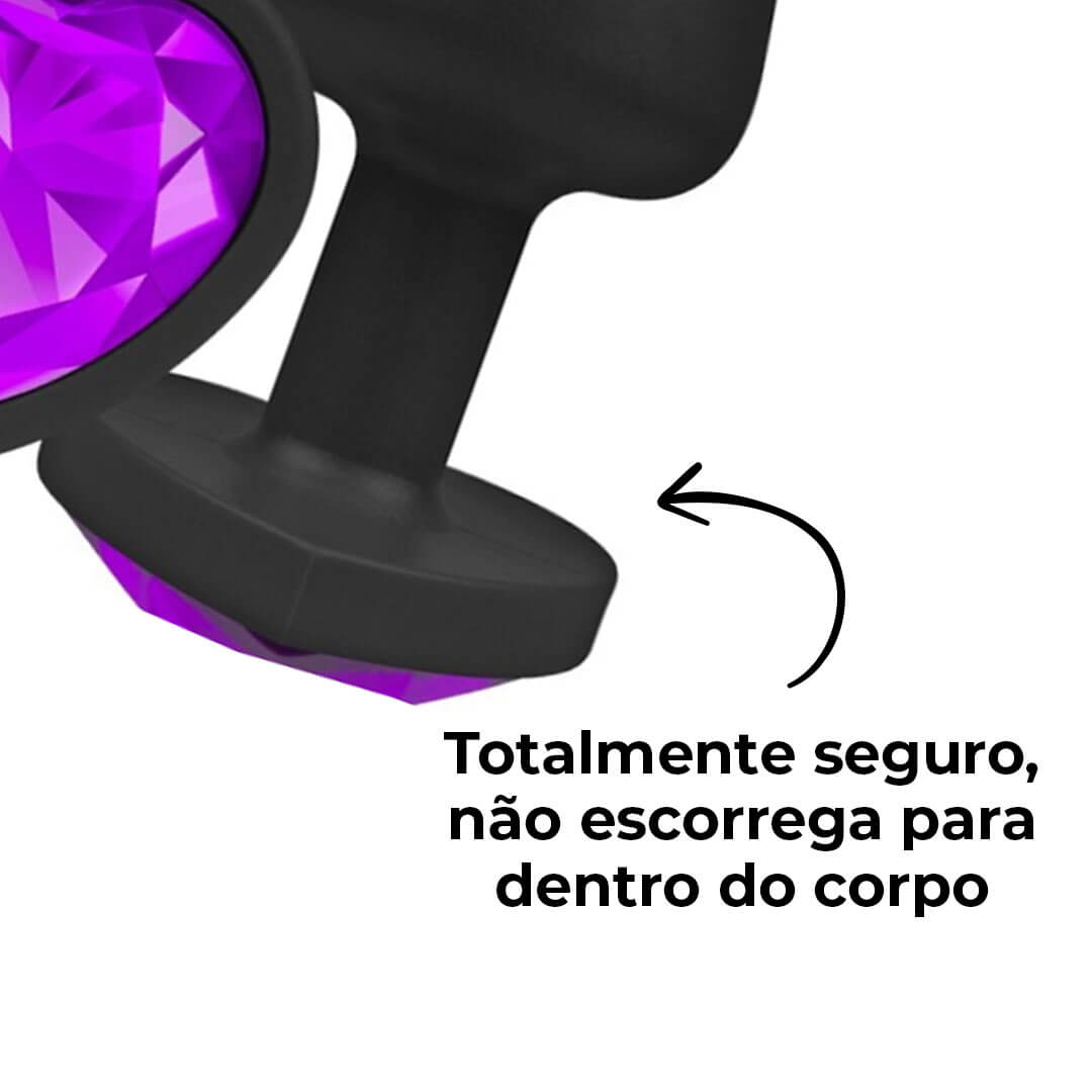 Plug Anal P 6,5cm x 2,5cm Leve sem Metal Preto com Pedra de Coração Lilás Toque Aveludado - Feito em ABS L604 - Imagem 12