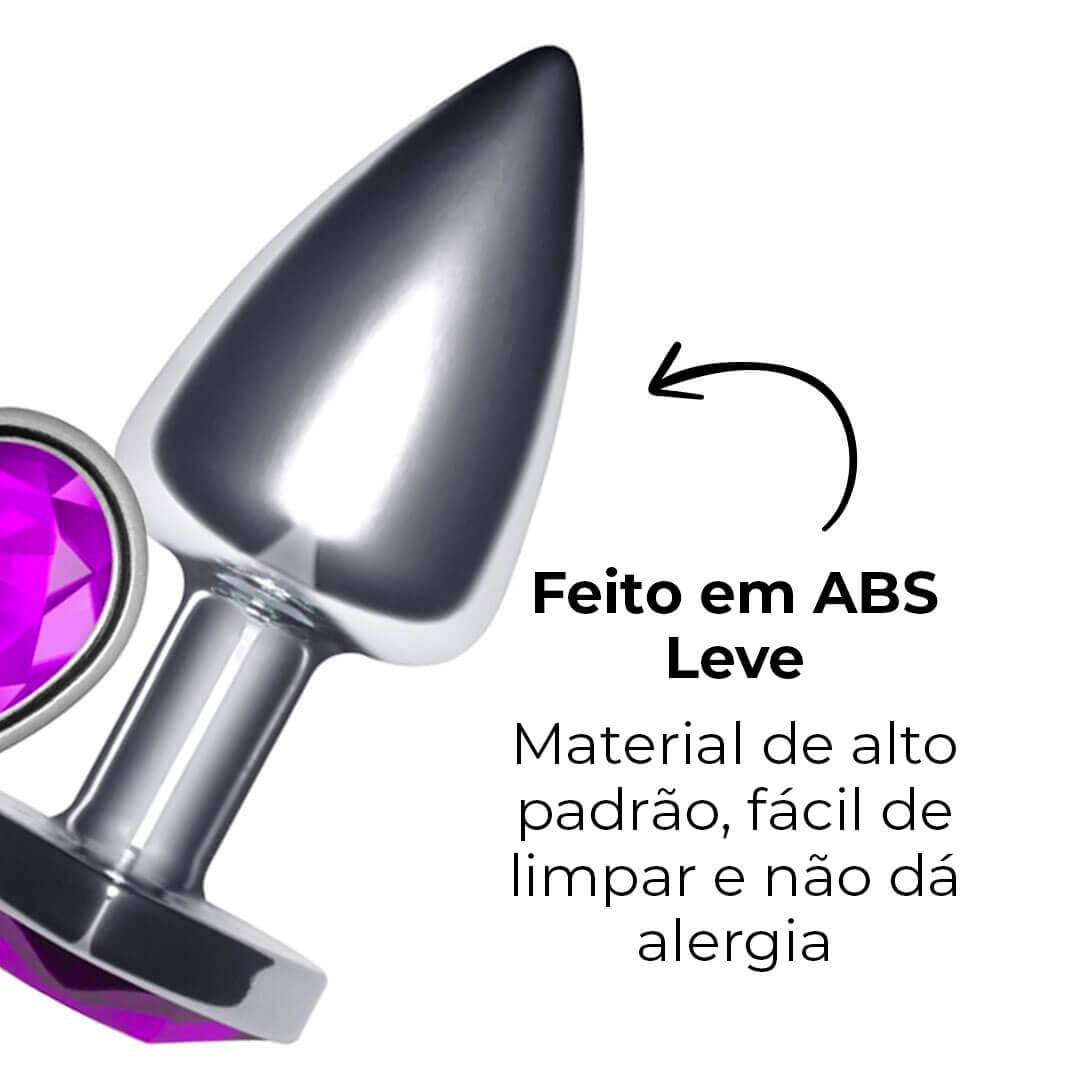 Plug Anal P 6,5cm x 2,5cm Leve sem Metal Prata com Pedra de Coração Lilás – Feito em ABS L535 - Imagem 8