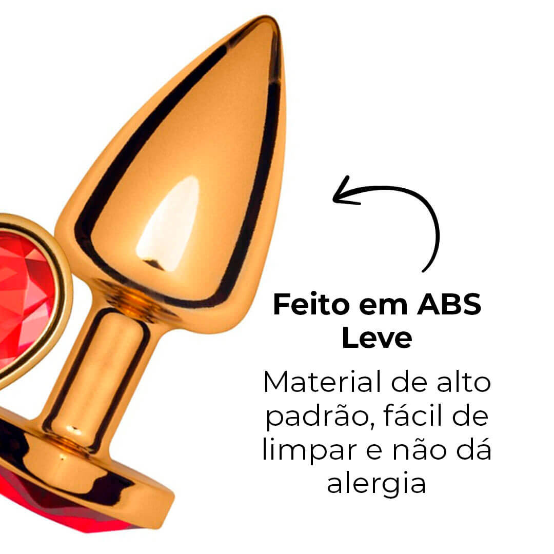 Plug Anal P 6,5cm x 2,5cm Leve sem Metal Dourado com Pedra de Coração Vermelho – Feito em ABS L542 - Imagem 10