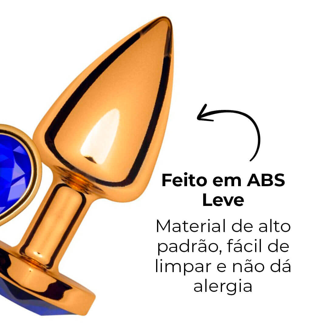 Plug Anal P 6,5cm x 2,5cm Leve sem Metal Dourado com Pedra de Coração Azul – Feito em ABS L545 - Imagem 10
