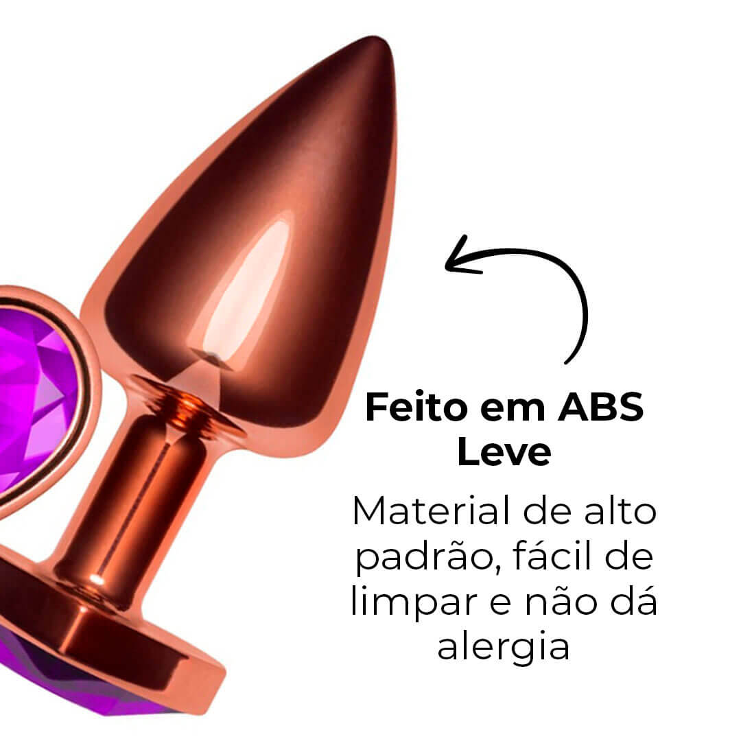Plug Anal P 6,5cm x 2,5cm Leve sem Metal Rosé com Pedra de Coração Roxa – Feito em ABS L547 - Imagem 10