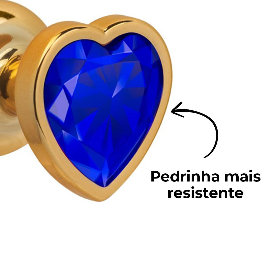 Plug Anal P 6,5cm x 2,5cm Leve sem Metal Dourado com Pedra de Coração Azul – Feito em ABS L545 - Imagem 9
