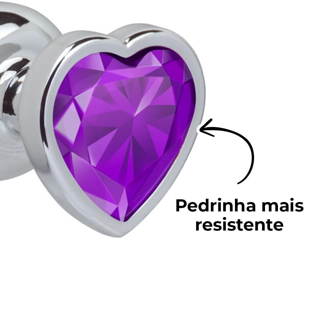 Plug Anal P 6,5cm x 2,5cm Leve sem Metal Prata com Pedra de Coração Lilás – Feito em ABS L535 - Imagem 9