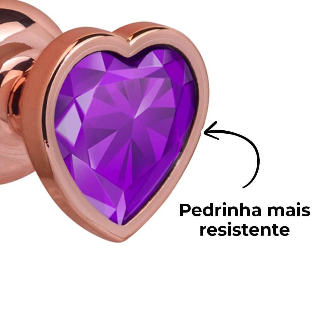 Plug Anal P 6,5cm x 2,5cm Leve sem Metal Rosé com Pedra de Coração Roxa – Feito em ABS L547 - Imagem 11